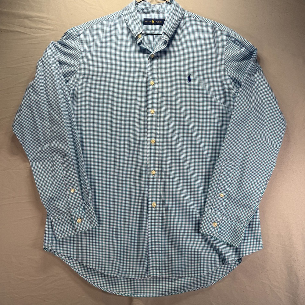 Polo Ralph Lauren Button Down Shirt Mens Large Blue Check Long Sleeve Multicolor